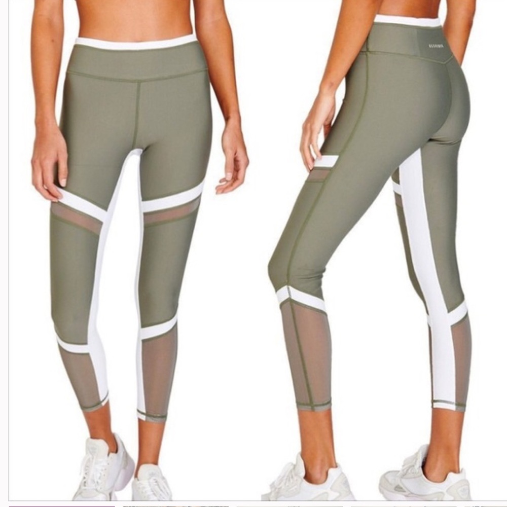 ALL FENIX  Australia Cora Olive Green Mesh‎ Panel 7/8 Leggings size small